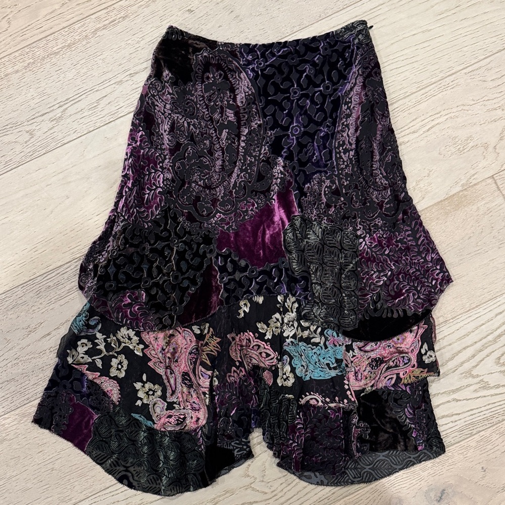 Chic Asymmetrical Velvet Patchwork Skirt